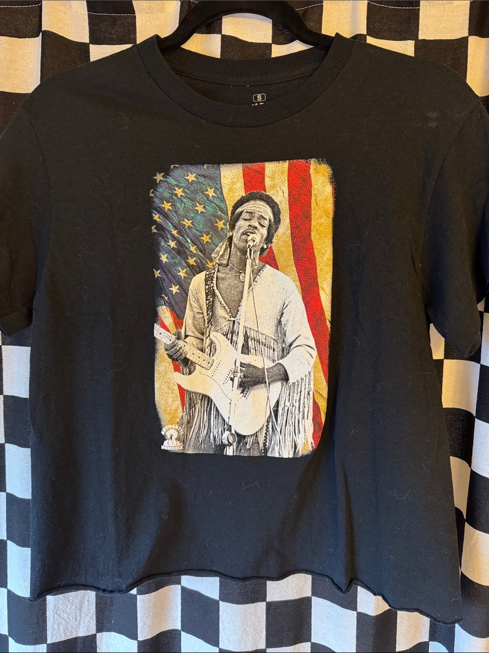 Jimi Hendrix Cropped Tee with American Flag Print